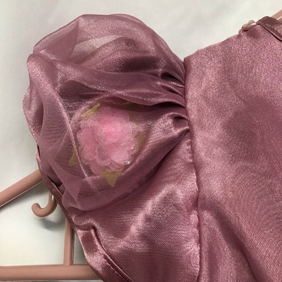 fancy baby dress & pantaloons soft sheer pale raspberry beads flowers 12/18 - Picture 9 of 10